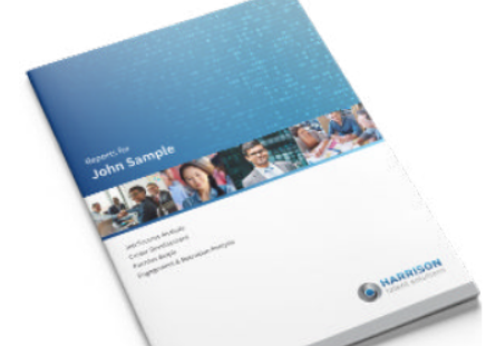 A printed Harrison Assessments development report prepared for a sample participant